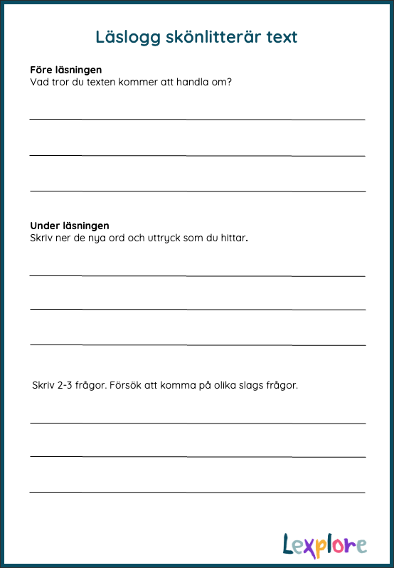 Skriv ut läslogg skönlitterär text